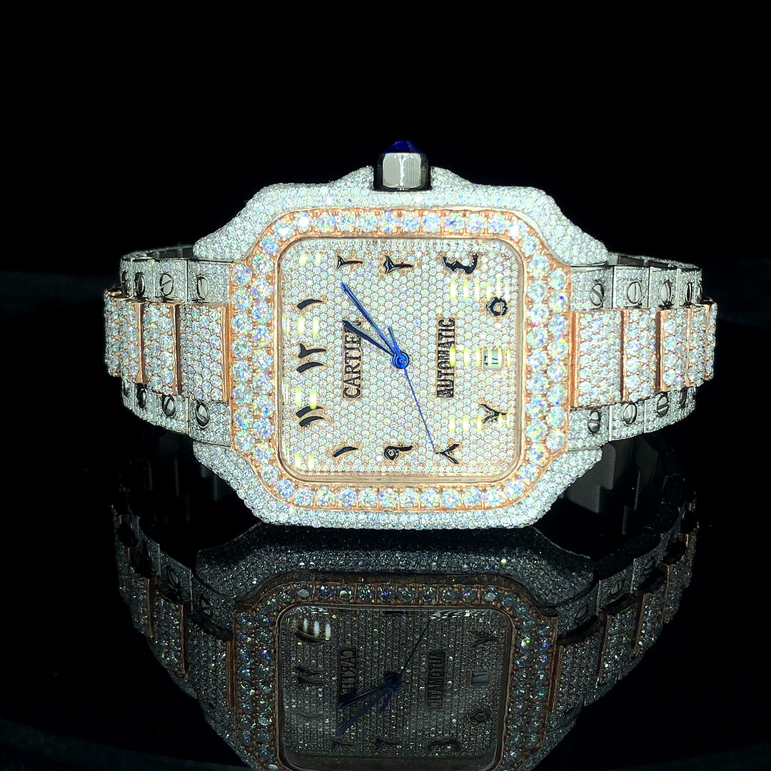 Cartier Santos VVS Moissanite Diamond Iced Out Watch