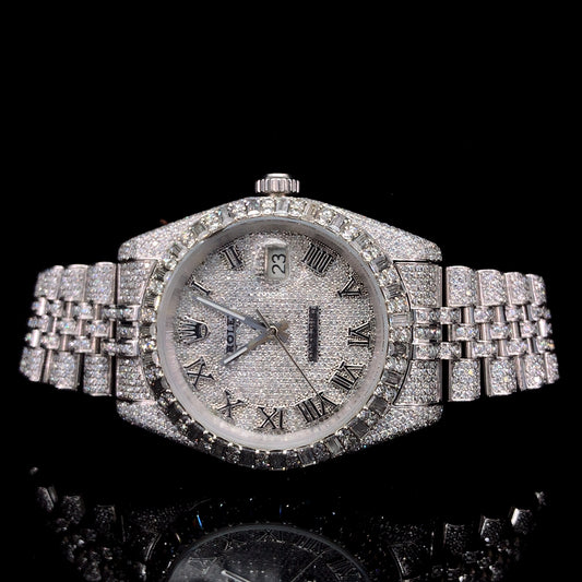 Rolex Datejust Jubilee Baguette & Round VVS Moissanite Diamond Iced Out Watch