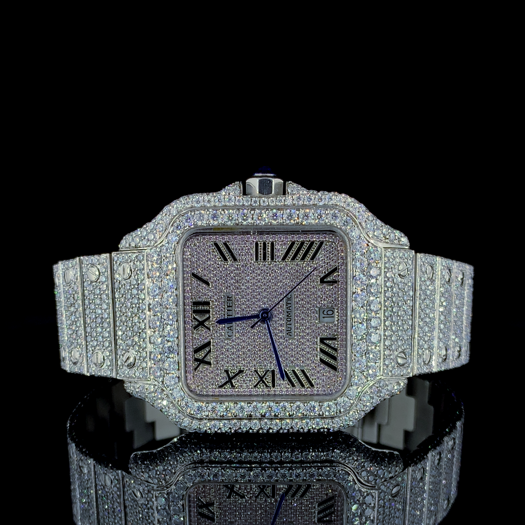 Cartier Santos VVS Moissanite Diamond Iced Out Watch