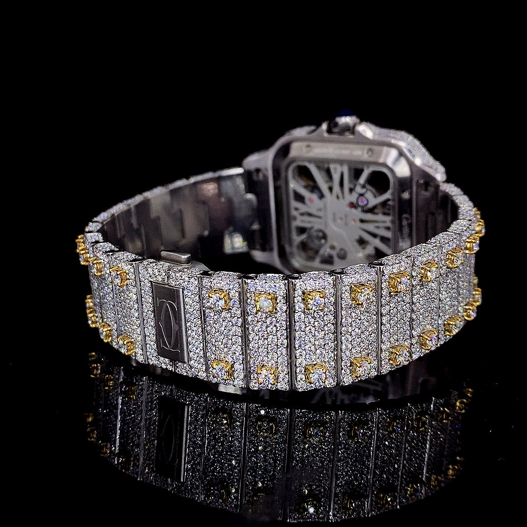 Cartier Santos Skeleton VVS Moissanite Diamond Iced Out Watch