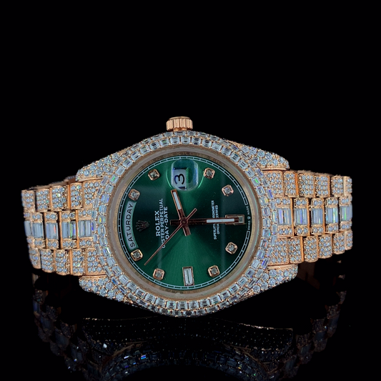 Rolex Daydate Baguette & Round VVS Moissanite Diamond Iced Out Watch