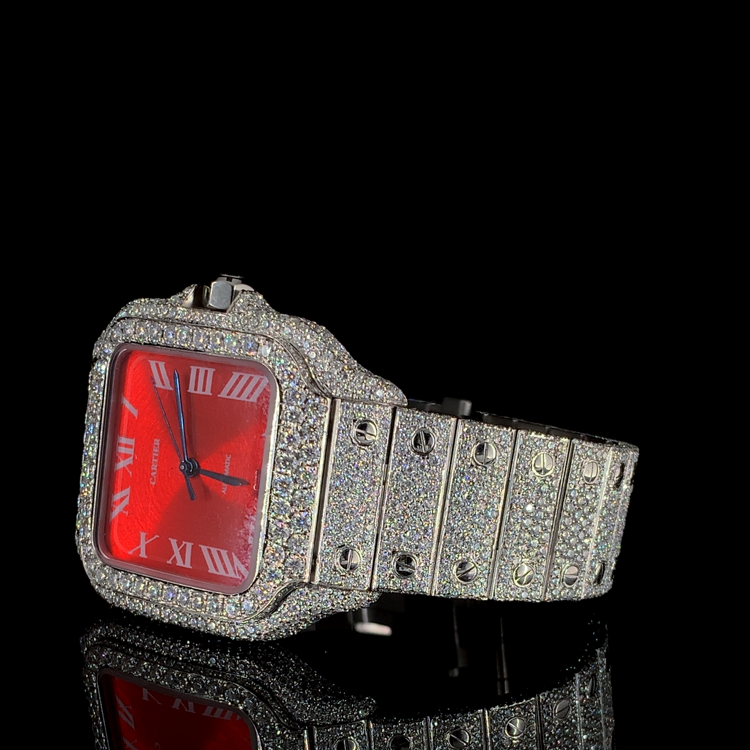 Cartier Santos VVS Moissanite Diamond Iced Out Watch