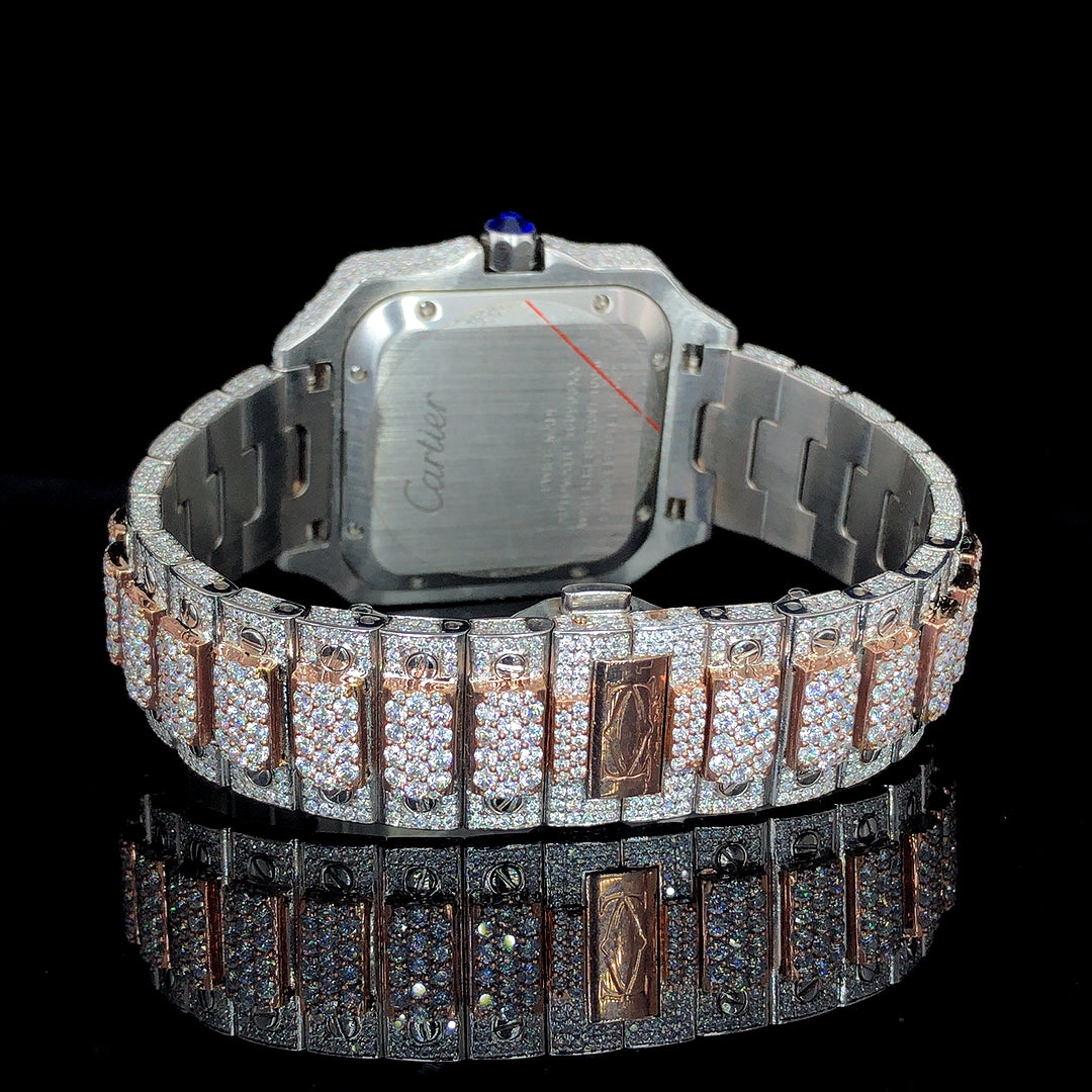 Cartier Santos VVS Moissanite Diamond Iced Out Watch