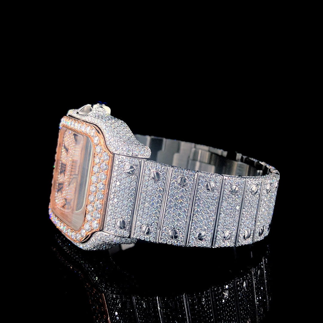 Cartier Santos VVS Moissanite Diamond Iced Out Watch