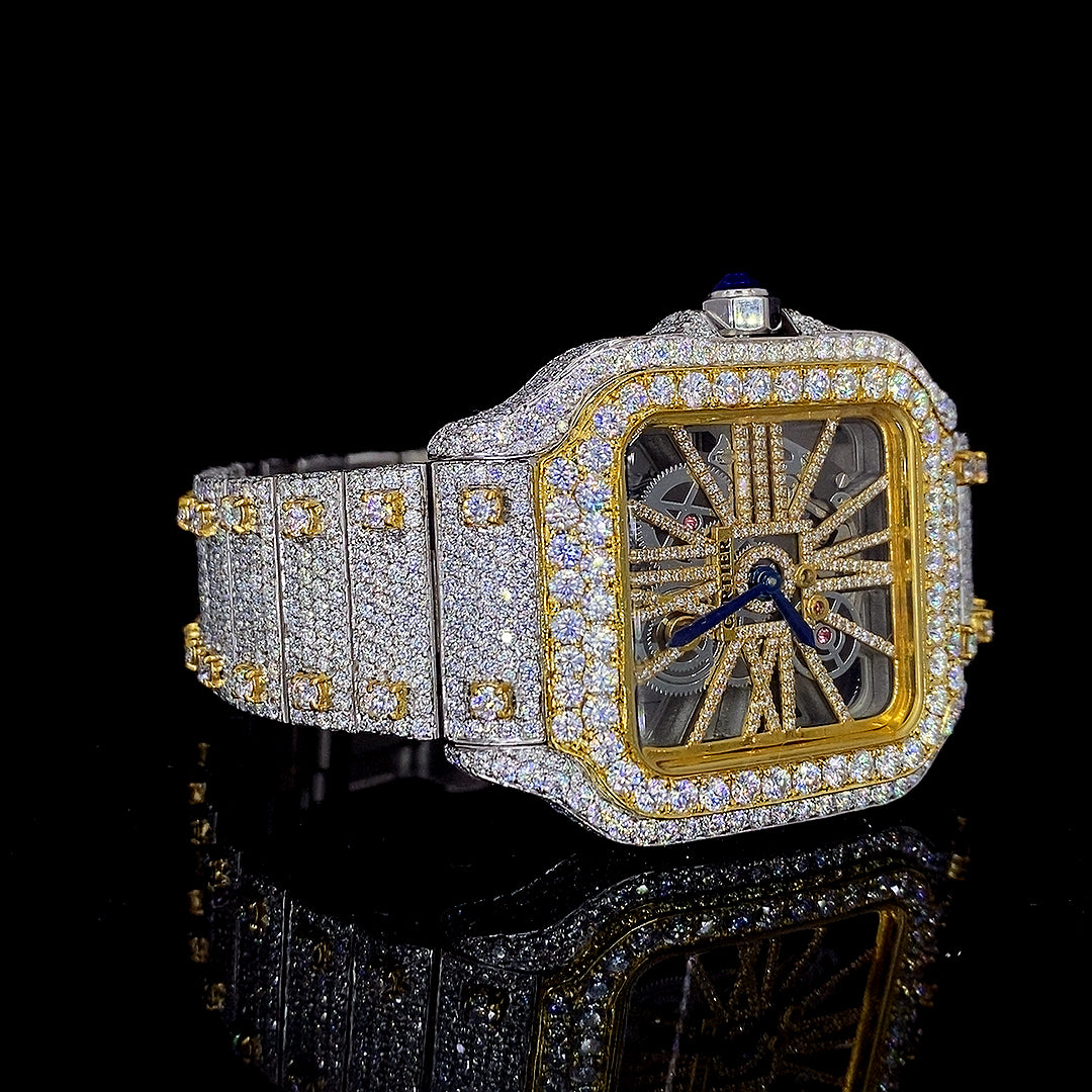 Cartier Santos Skeleton VVS Moissanite Diamond Iced Out Watch