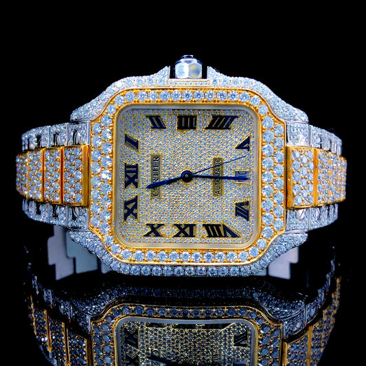 Cartier Santos VVS Moissanite Diamond Iced Out Watch