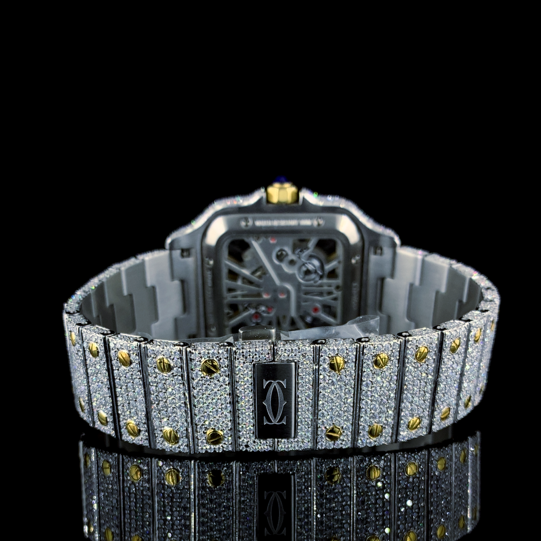 Cartier Santos Skeleton VVS Moissanite Diamond Iced Out Watch