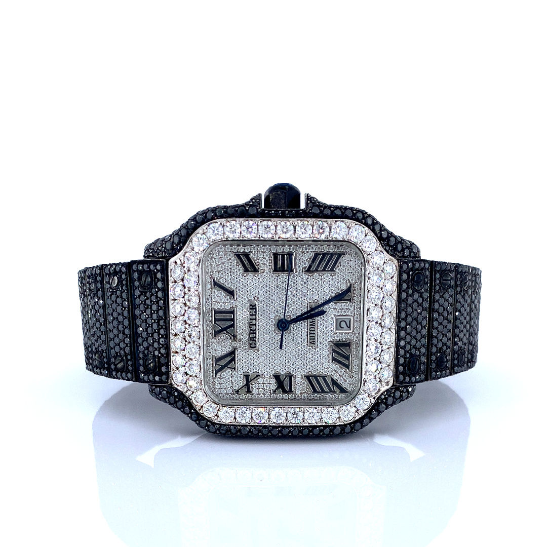 Cartier Santos VVS Moissanite Diamond Iced Out Watch