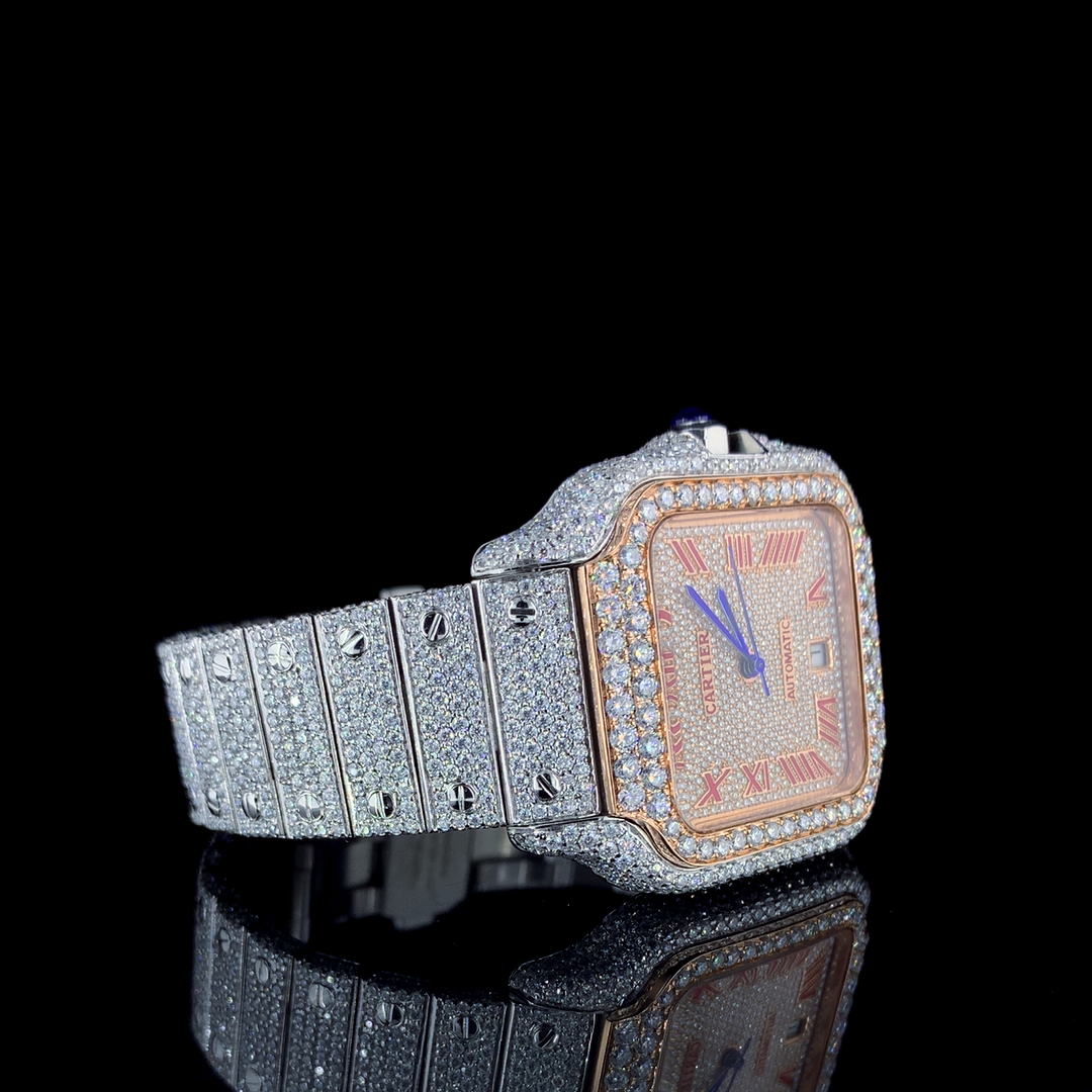 Cartier Santos VVS Moissanite Diamond Iced Out Watch