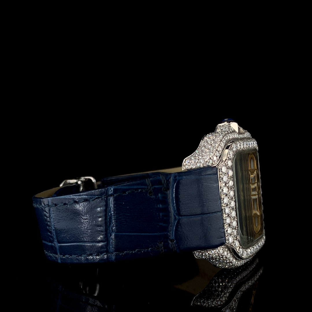 Cartier Santos Skeleton Leather Belt VVS Moissanite Diamond Iced Out Watch