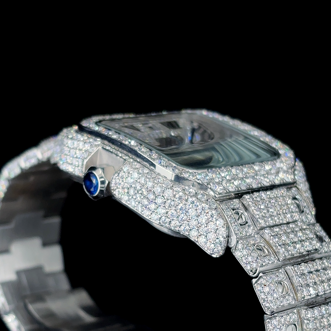 Cartier Santos VVS Moissanite Diamond Iced Out Watch