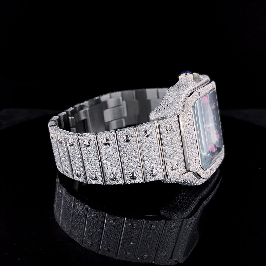 Cartier Santos VVS Moissanite Diamond Iced Out Watch