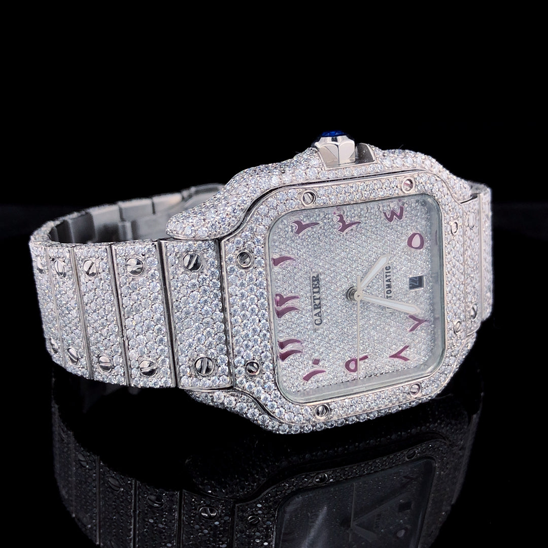 Cartier Santos VVS Moissanite Diamond Iced Out Watch