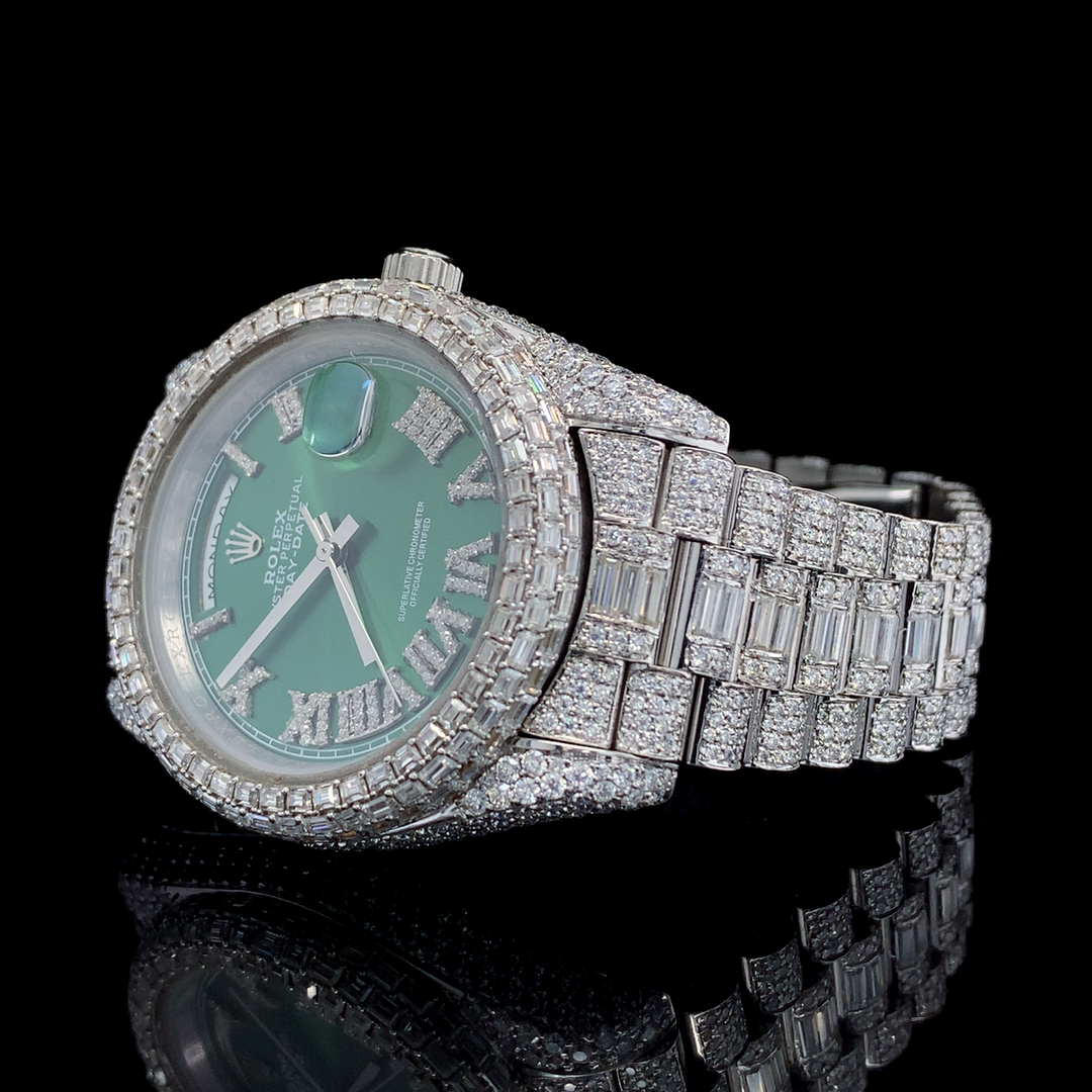 Rolex Daydate Baguette & Round VVS Moissanite Diamond Iced Out Watch