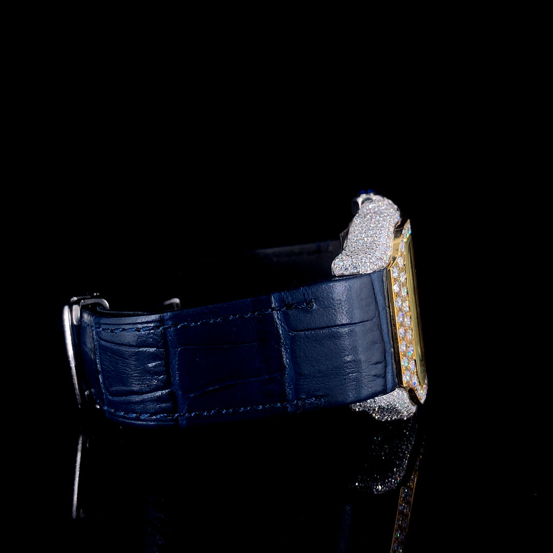 Cartier Santos Leather Belt VVS Moissanite Diamond Iced Out Watch