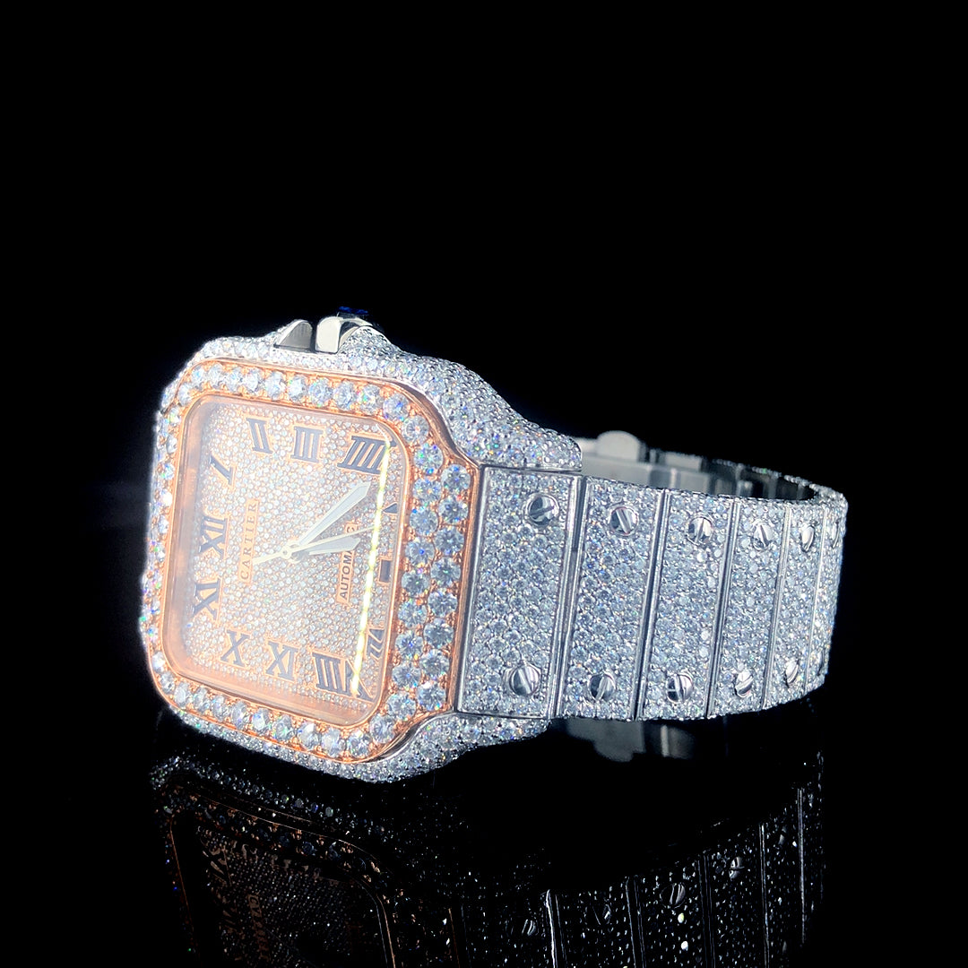 Cartier Santos VVS Moissanite Diamond Iced Out Watch