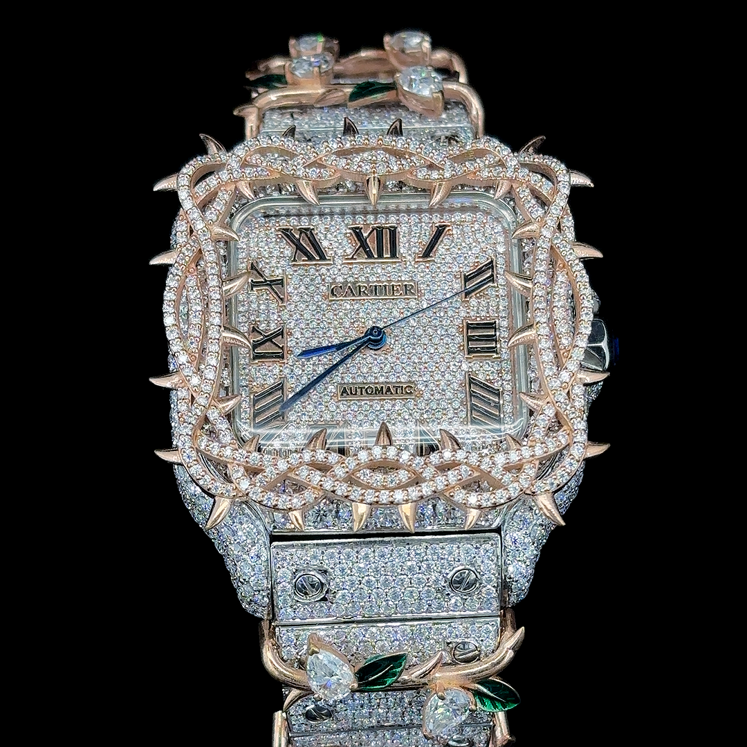 Cartier Santos VVS Moissanite Diamond Customized Design Iced Out Watch