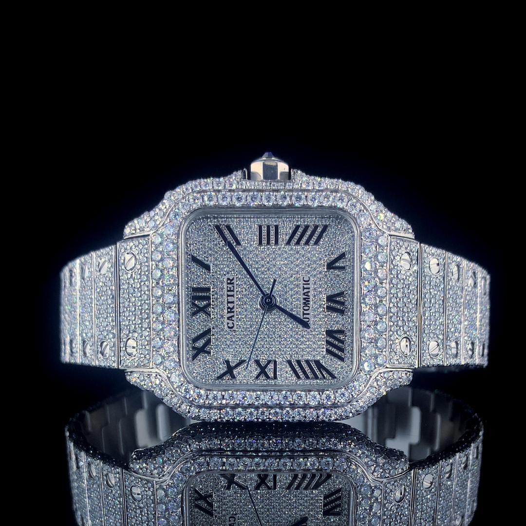 Cartier Santos VVS Moissanite Diamond Iced Out Watch