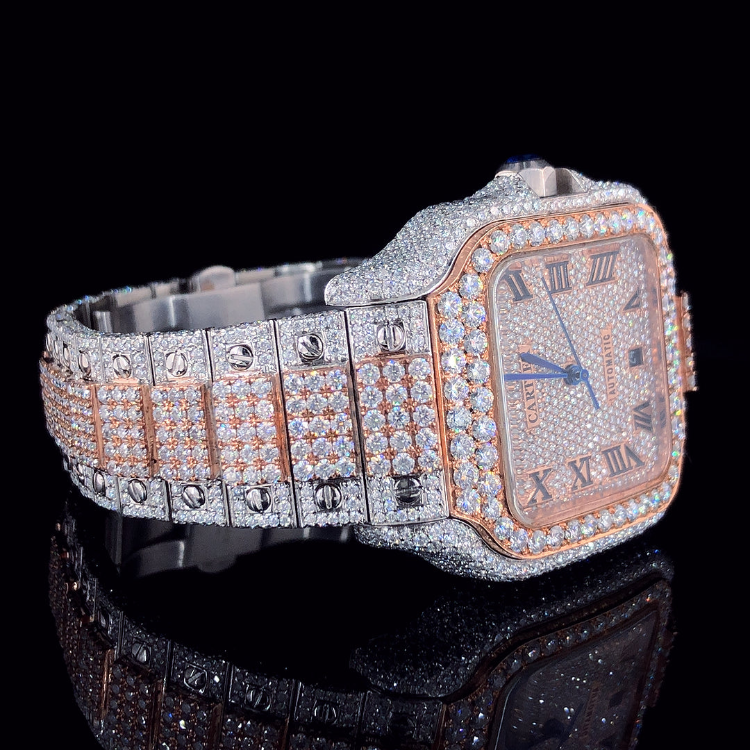 Cartier Santos VVS Moissanite Diamond Iced Out Watch