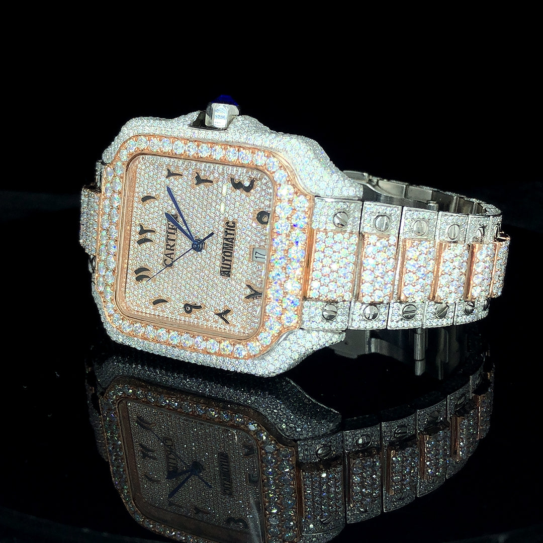 Cartier Santos VVS Moissanite Diamond Iced Out Watch