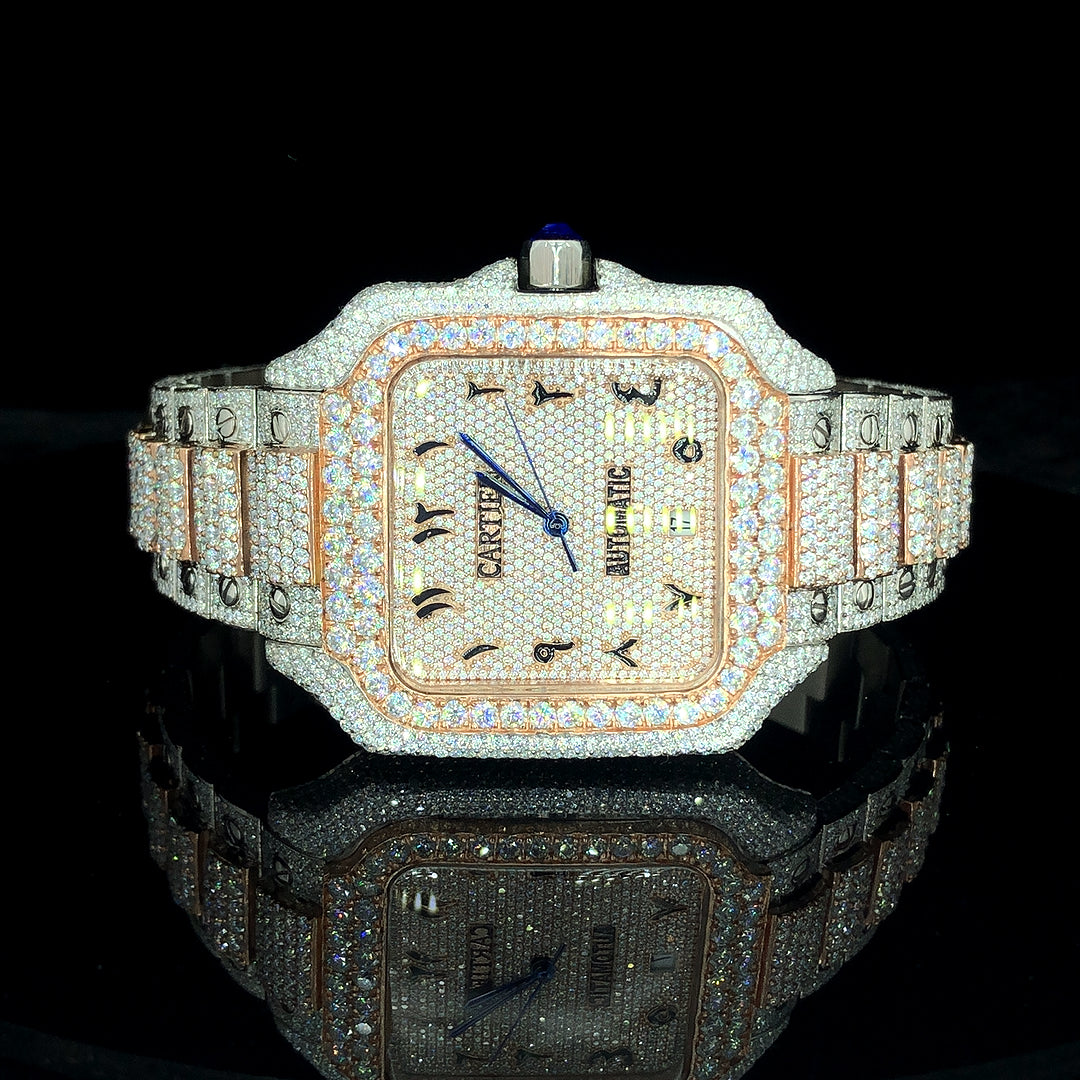 Cartier Santos VVS Moissanite Diamond Iced Out Watch