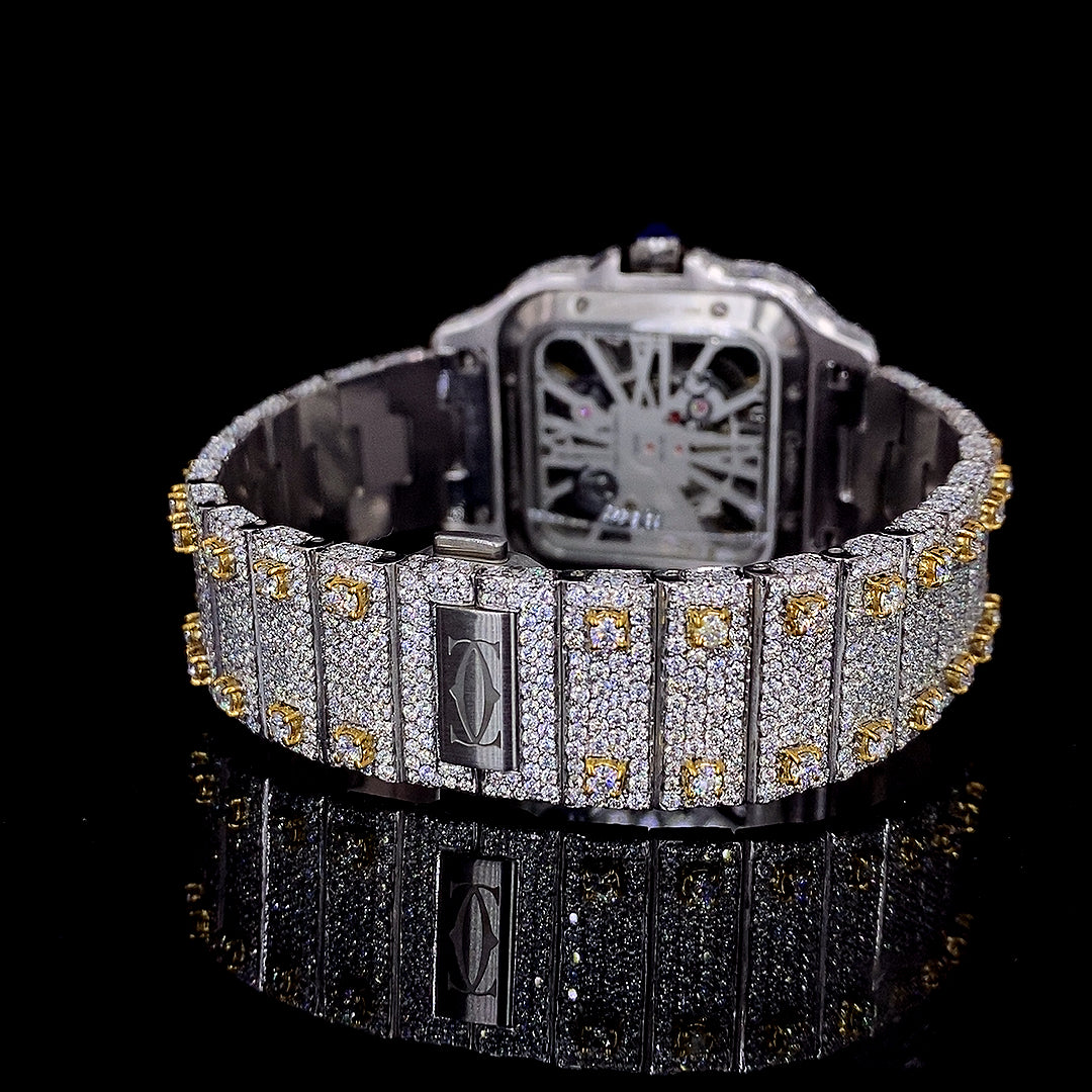 Cartier Santos Skeleton VVS Moissanite Diamond Iced Out Watch