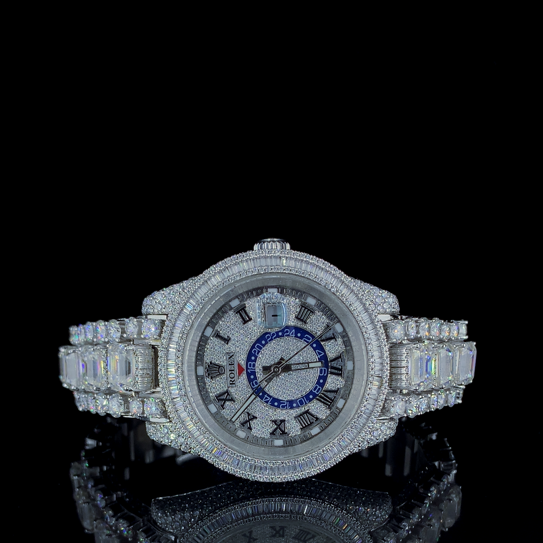 Rolex Skydweller Baguette & Round VVS Moissanite Diamond Iced Out Watch