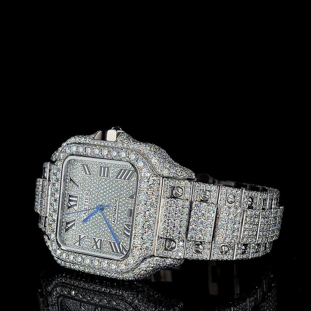 Cartier Santos VVS Moissanite Diamond Iced Out Watch