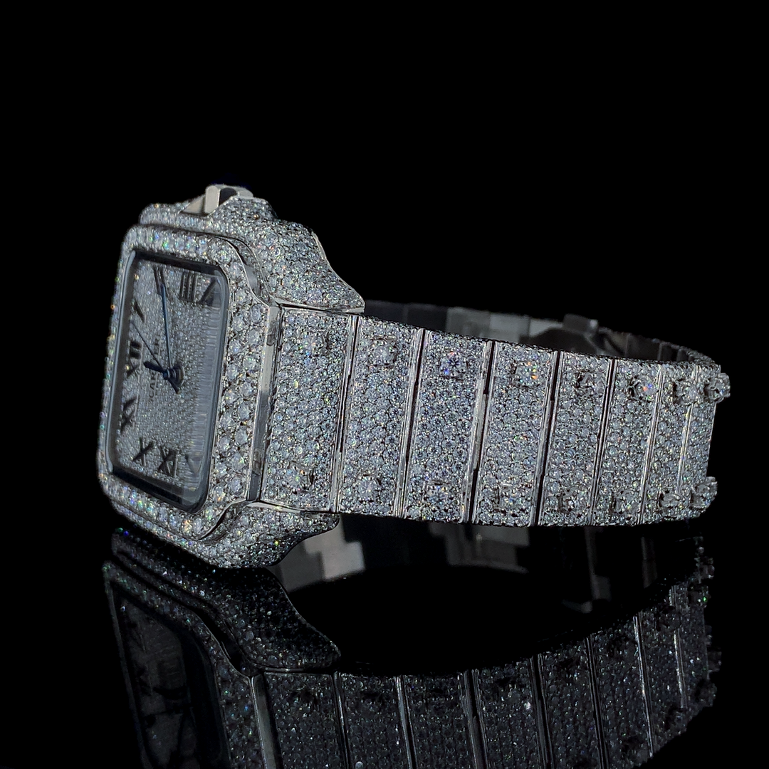 Cartier Santos VVS Moissanite Diamond Iced Out Watch