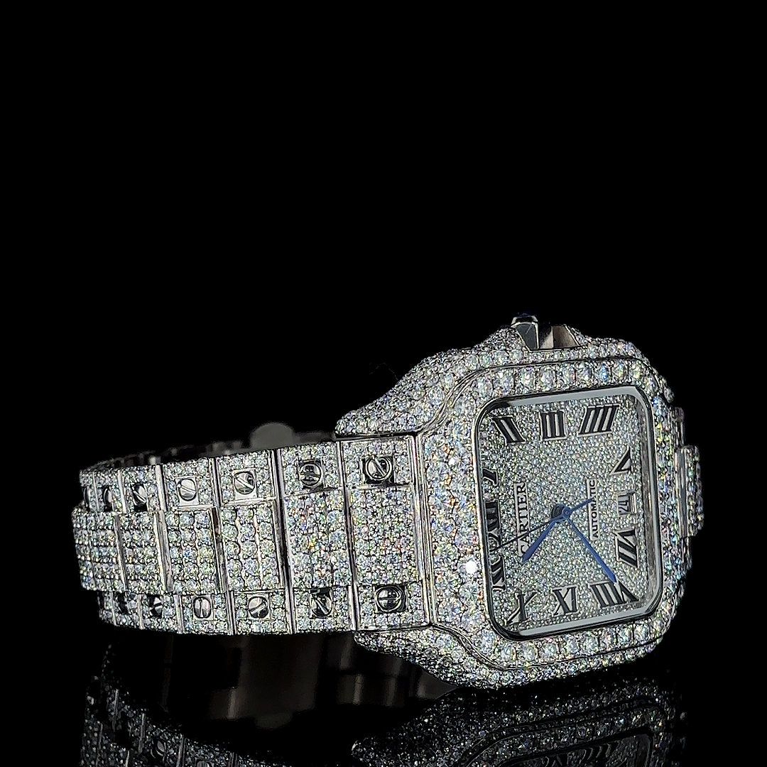 Cartier Santos VVS Moissanite Diamond Iced Out Watch