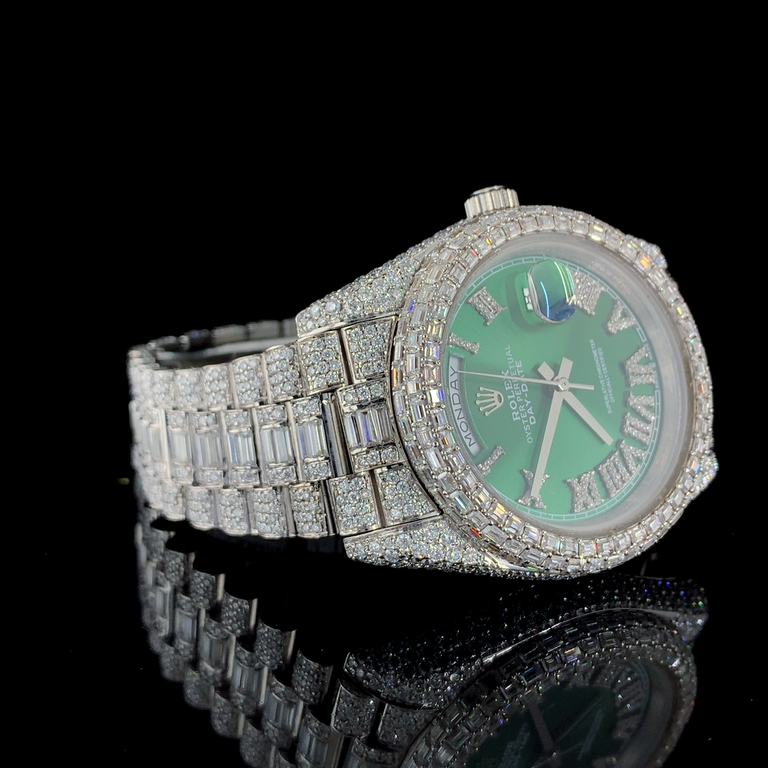 Rolex Daydate Baguette & Round VVS Moissanite Diamond Iced Out Watch