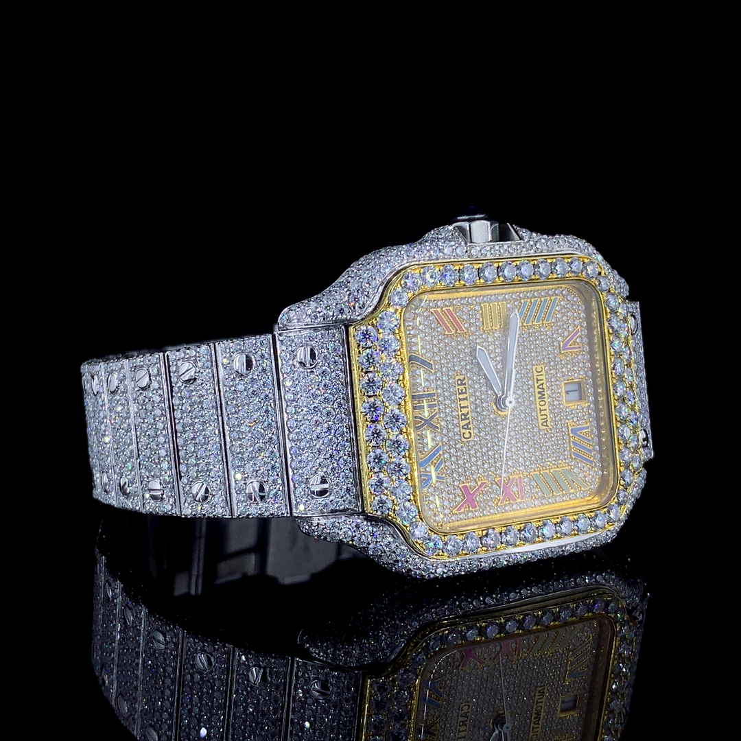 Cartier Santos VVS Moissanite Diamond Iced Out Watch