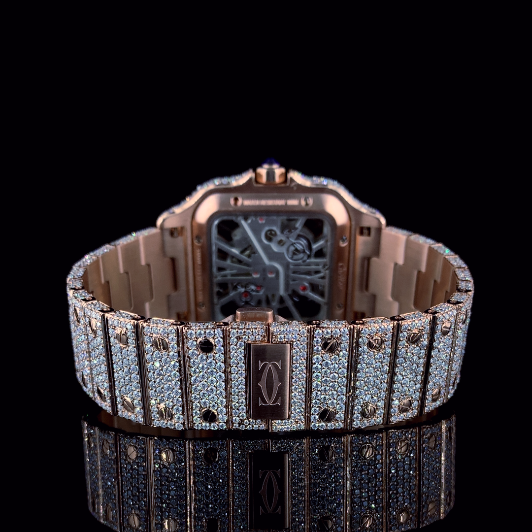 Cartier Santos Skeleton VVS Moissanite Diamond Iced Out Watch