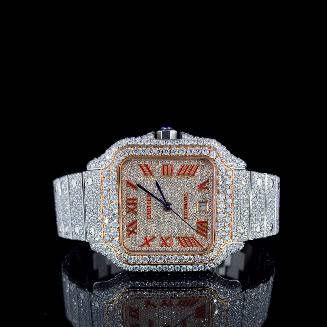 Cartier Santos VVS Moissanite Diamond Iced Out Watch