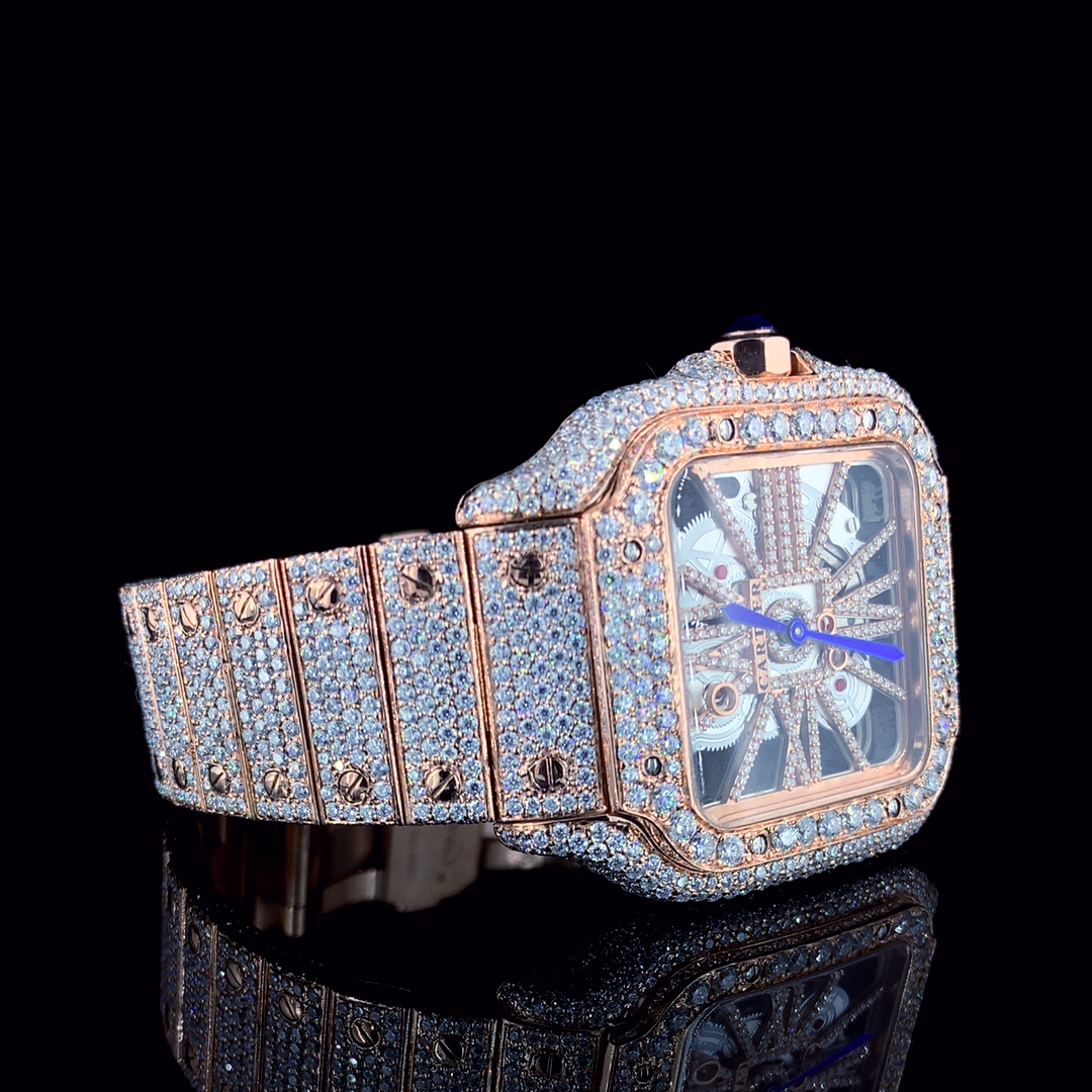 Cartier Santos Skeleton VVS Moissanite Diamond Iced Out Watch