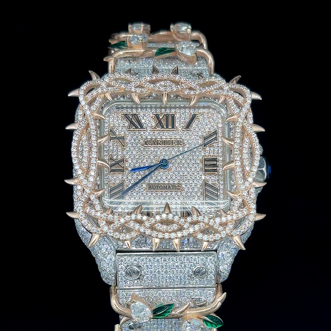 Cartier Santos VVS Moissanite Diamond Customized Design Iced Out Watch