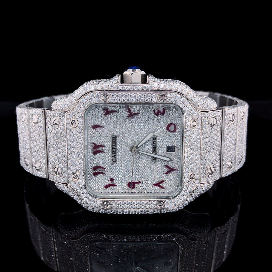 Cartier Santos VVS Moissanite Diamond Iced Out Watch