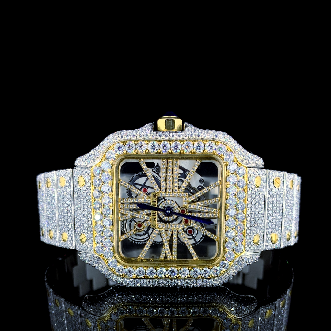 Cartier Santos Skeleton VVS Moissanite Diamond Iced Out Watch