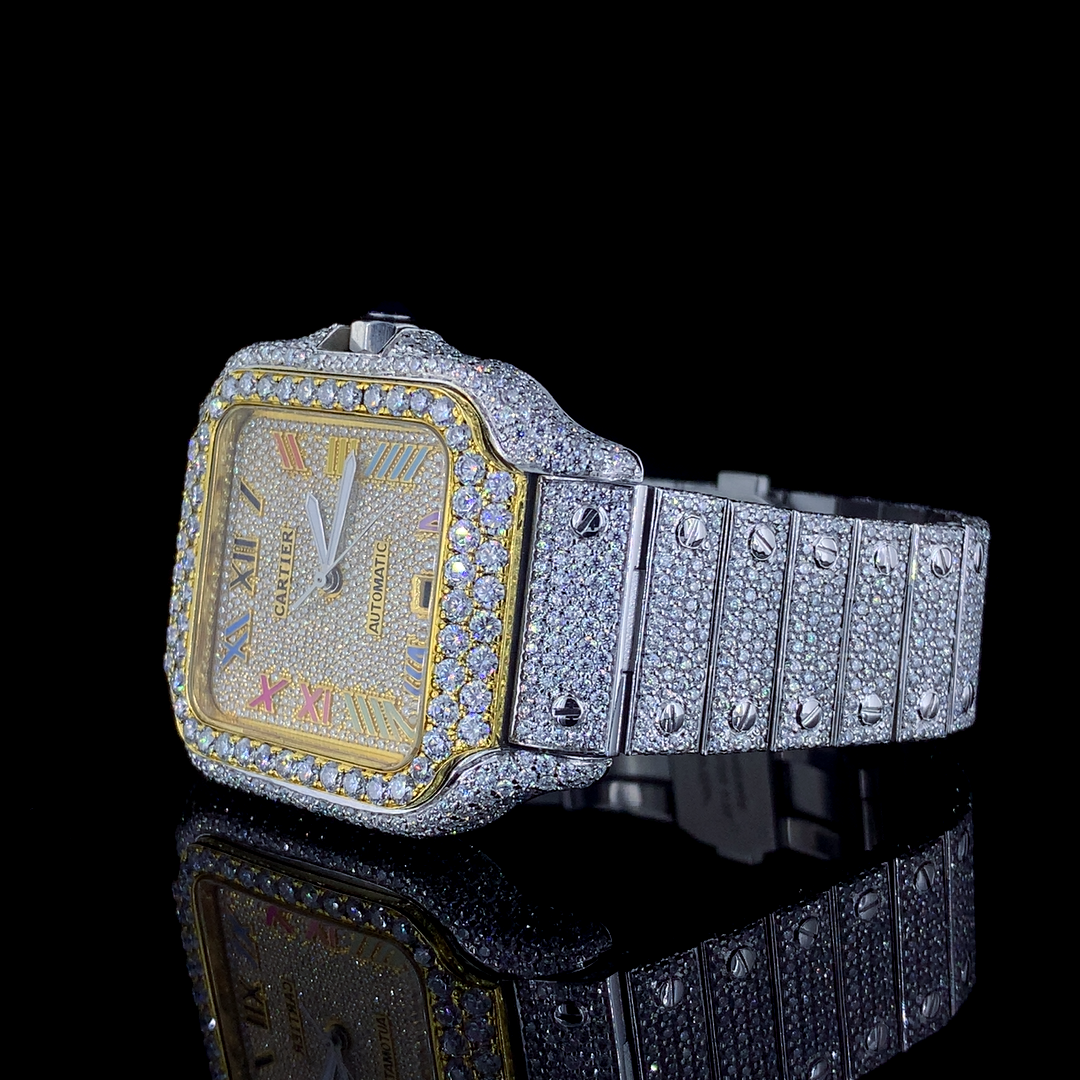 Cartier Santos VVS Moissanite Diamond Iced Out Watch