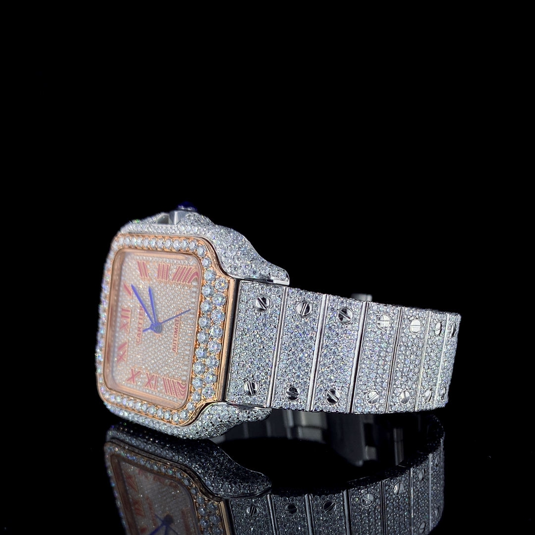 Cartier Santos VVS Moissanite Diamond Iced Out Watch