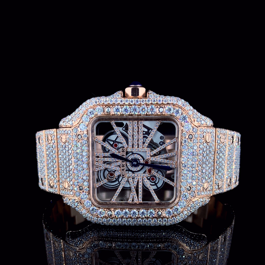 Cartier Santos Skeleton VVS Moissanite Diamond Iced Out Watch