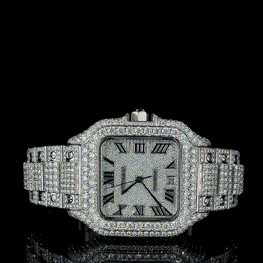 Cartier Santos VVS Moissanite Diamond Iced Out Watch