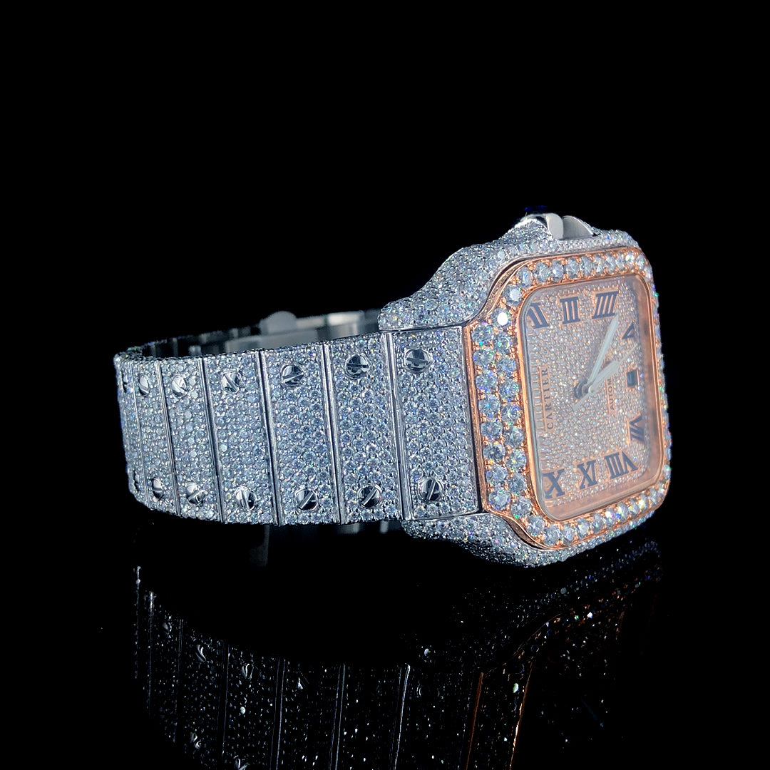 Cartier Santos VVS Moissanite Diamond Iced Out Watch