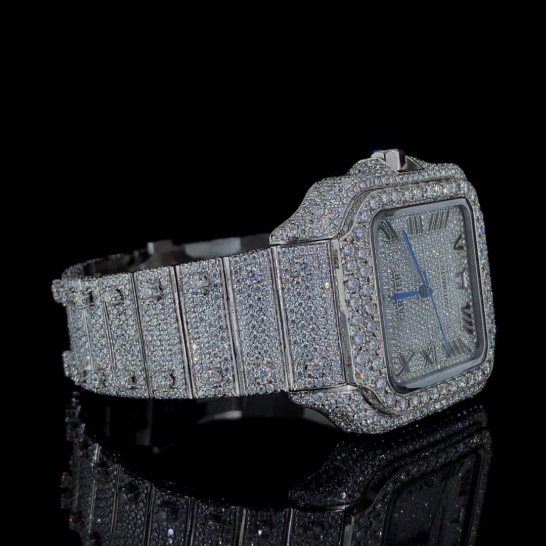 Cartier Santos VVS Moissanite Diamond Iced Out Watch