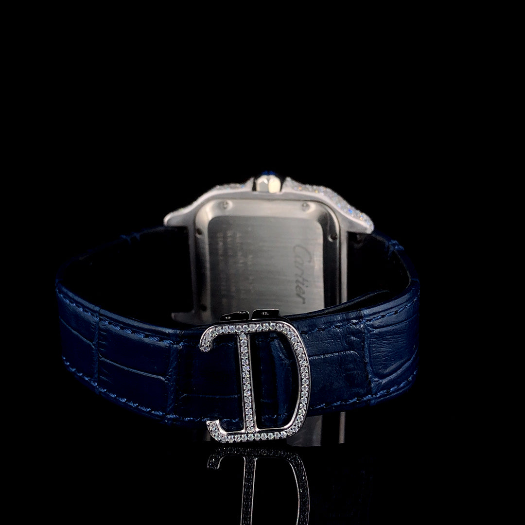 Cartier Santos Leather Belt VVS Moissanite Diamond Iced Out Watch